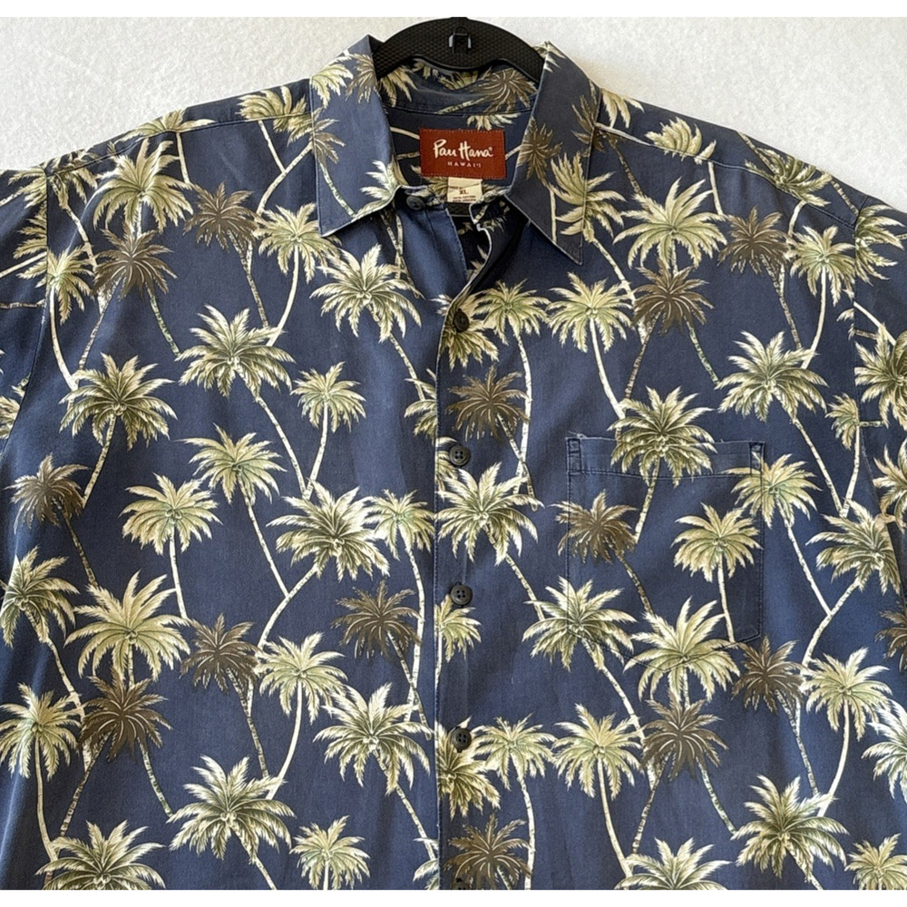 Pau Hana Mens XL Hawaiian Short Sleeve Button Up Shirt Palm Trees Pocket Aloha